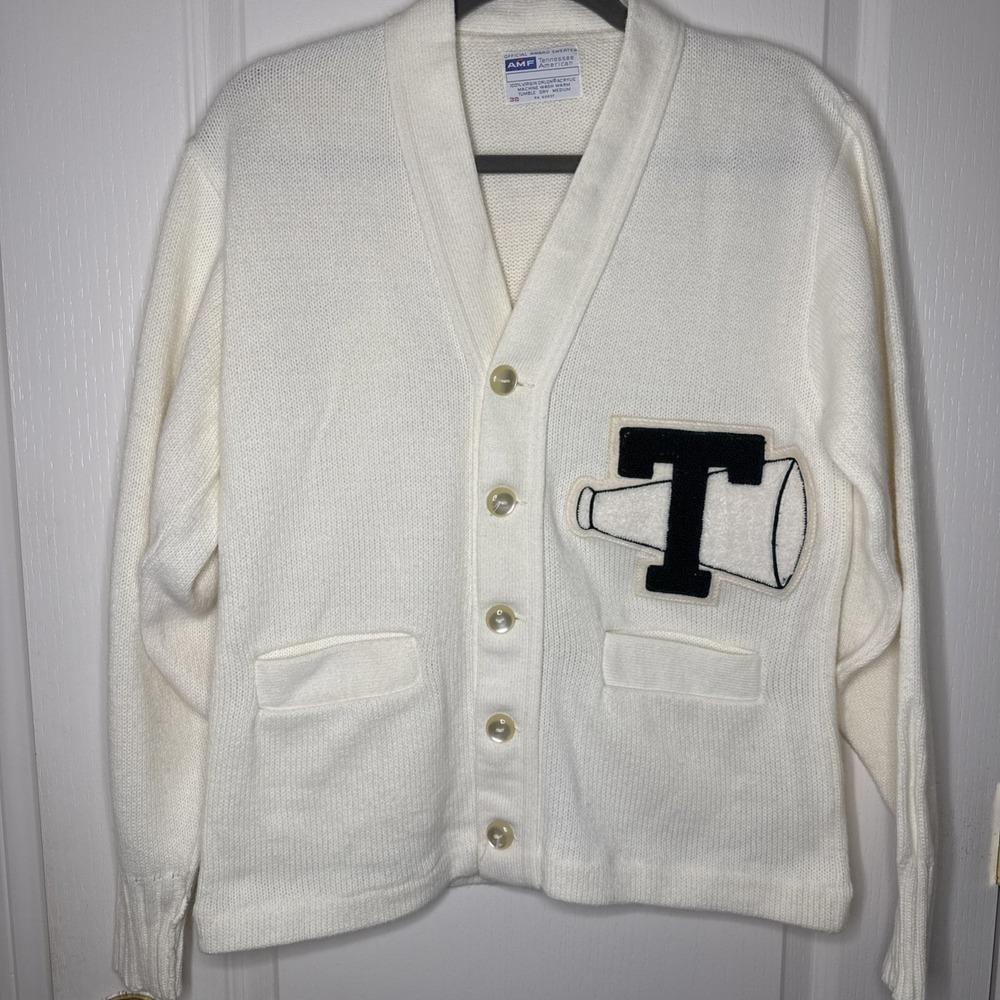 Vintage AMF Tennessee American Official Award Letterman Cardigan Sweater Sz 38